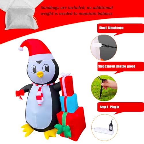 5 Ft LED Light Up Inflatable Christmas Penguin with Gift Boxes Decoration for Yard Lawn Garden Home Party Indoor Outdoor Holiday Xmas Decor