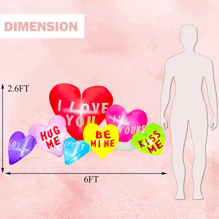 6 Foot Valentine's Day Inflatable Cute Hearts Funny Romantic Indoor Outdoor Lawn Yard Art Decoration Clearance