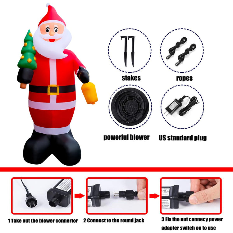 10 FT LED Light Up Inflatable Christmas Santa Claus with Xmas Tree Decoration for Lawn Yard Home Indoor Outdoor
