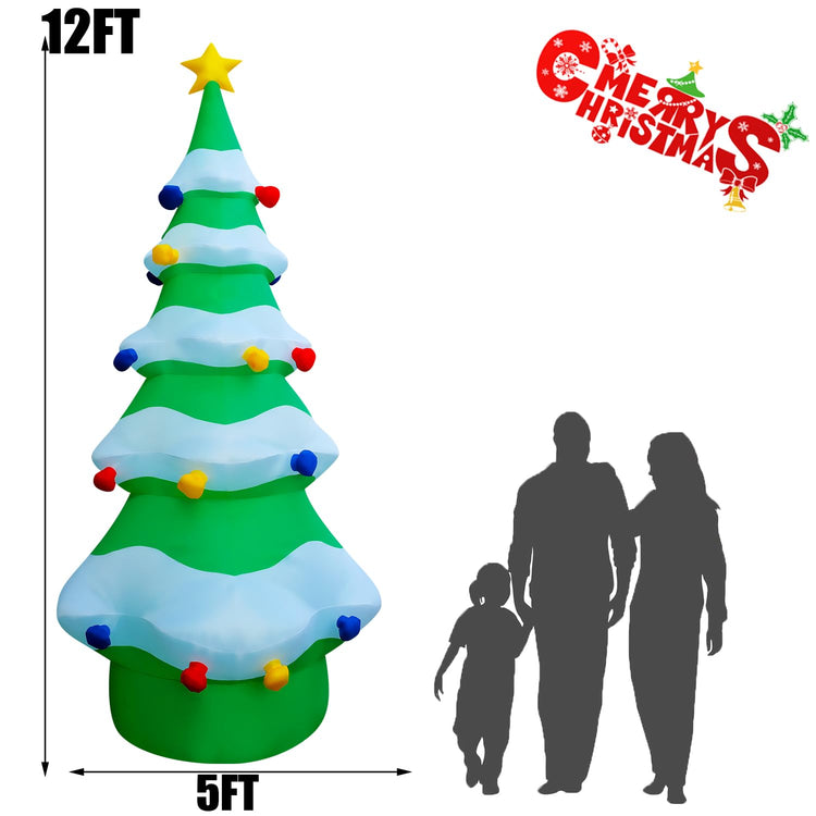 12 FT Giant Inflatable Christmas Tree Xmas Decoration for Blow Up Built-in LED for Yard Indoor Outdoor Lawn Yard Garden Holiday