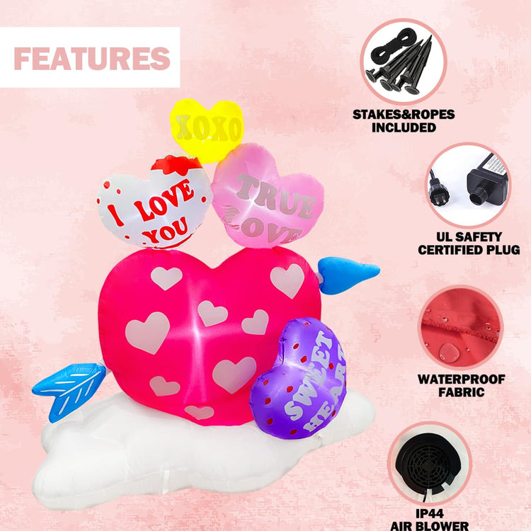 6ft Inflatable Valentine Hearts with Arrow Decoration, LED Blow Up Lighted Decor Indoor Outdoor Holiday Art Decor Decorations Clearance