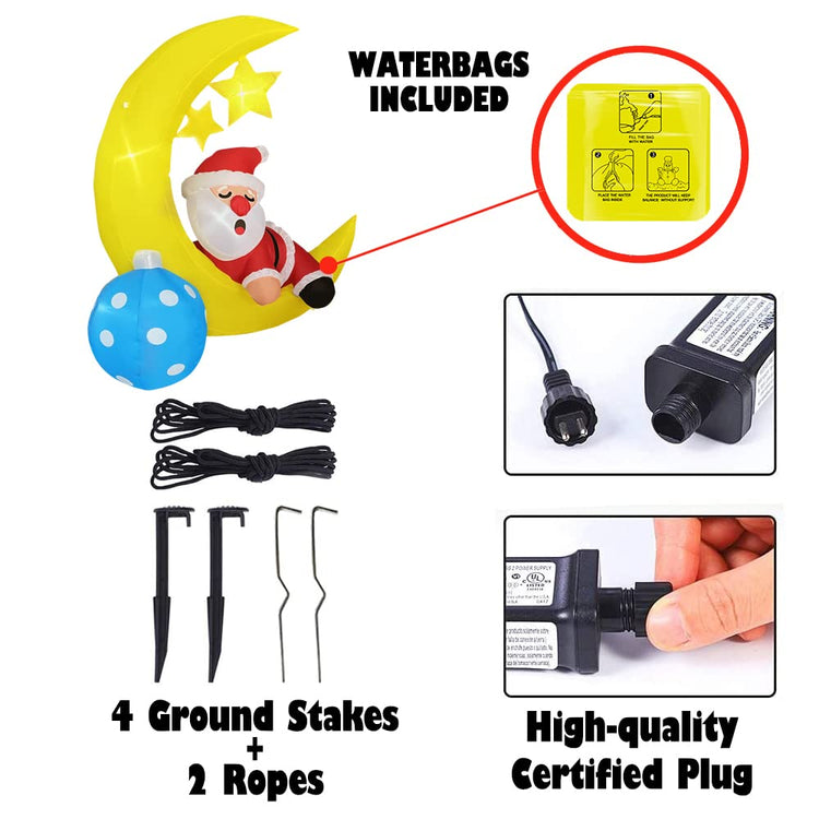 5FT Christmas Inflatable Somnolent Santa Claus on The Moon Decoration, LED Blow Up Lighted Decor Indoor Outdoor Holiday Art Decor Decorations