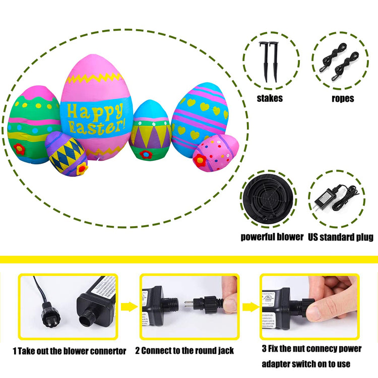 8 Ft LED Light Up Inflatable Easter Eggs Decoration for Indoor Outdoor Home Yard Lawn Decor