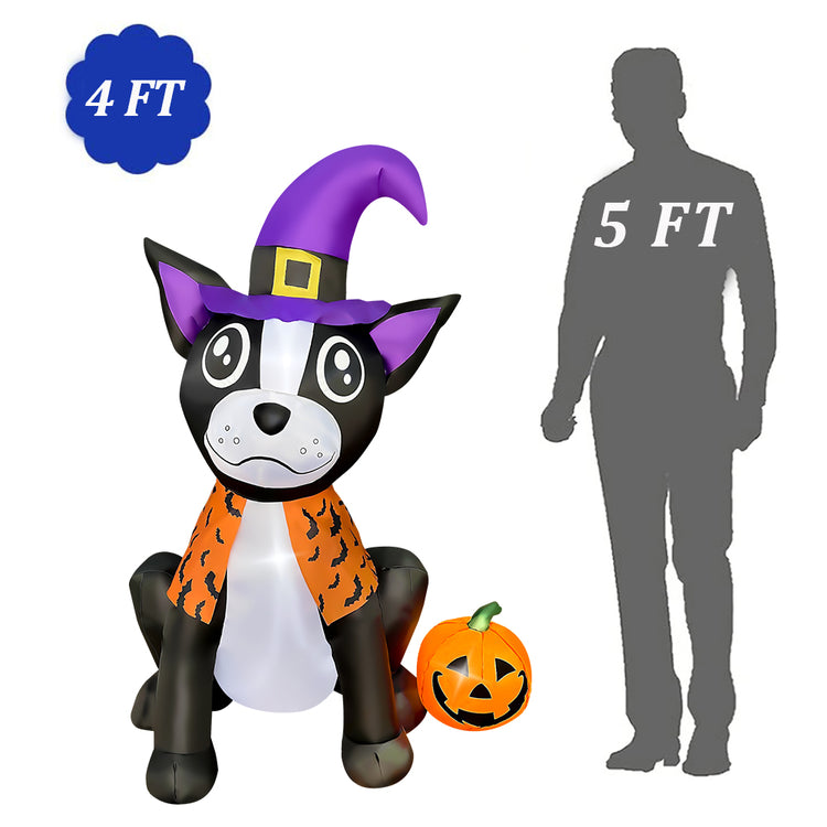 4 FT Halloween Inflatable Bulldog with Pumpkin Decorations