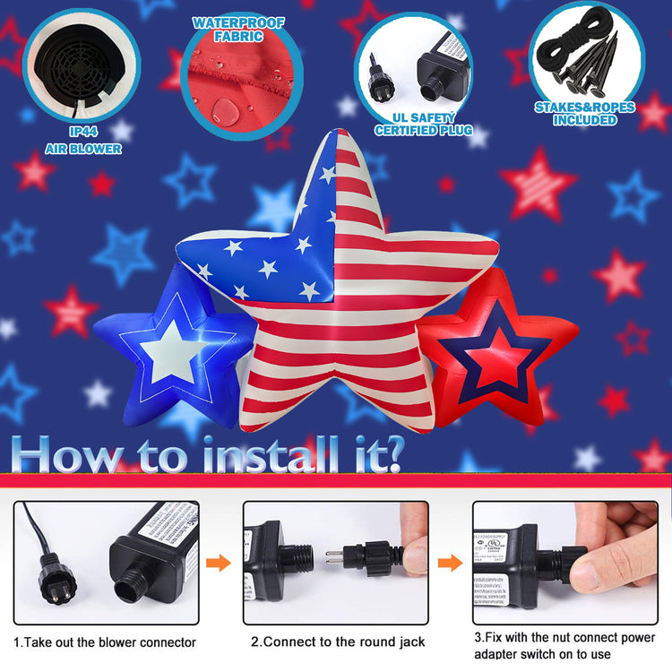 7 FT 4th of July Inflatables Outdoor Decorations, American Stars Decoration Build-in LED Lights Patriotic Independence Day Blow up for Party Indoor Garden Yard Lawn Decor