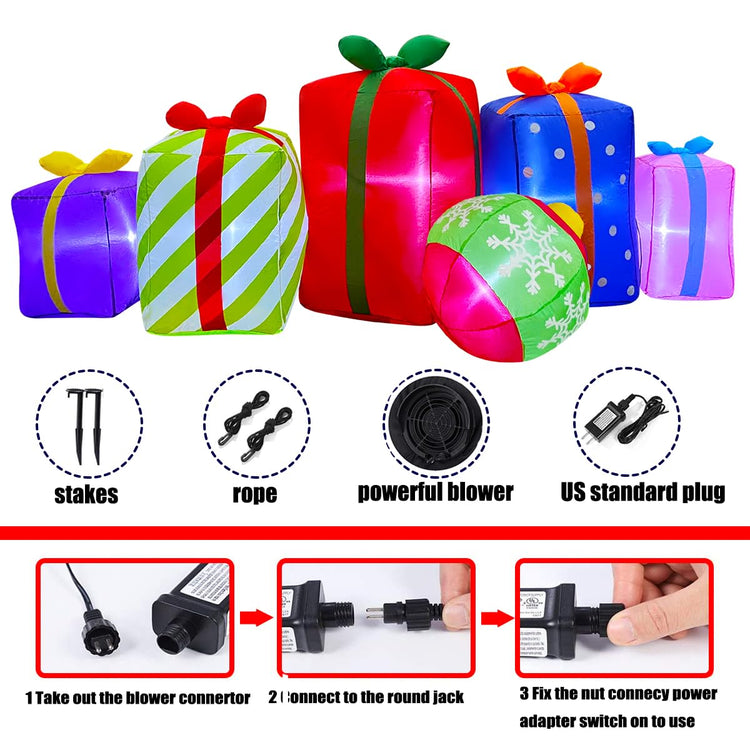 7 FT Christmas Inflatable Gift Boxes with Ball Decoration Blow Up LED Lighted Decor for Xmas Lawn Yard Garden Home Indoor Outdoor Holiday Party