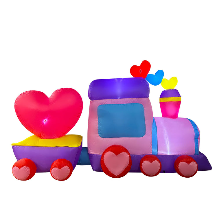8 FT Inflatable Valentine's Day Train with Bear Heart LED Light Up Decoration for Lawn Yard Garden Indoor Outdoor Party Decor