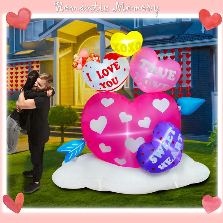 6ft Inflatable Valentine Hearts with Arrow Decoration, LED Blow Up Lighted Decor Indoor Outdoor Holiday Art Decor Decorations Clearance