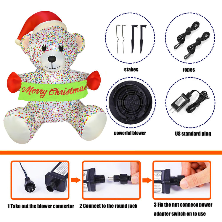 7 Ft Christmas Inflatable Teddy Bear with Merry Christmas Banner Build-in LEDs Blow Up Clearance for Holiday Yard Garden Decorations