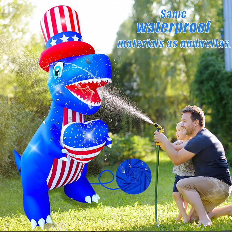 8 Ft Independence Day Inflatable Dinosaur with Heart Decorations LED Light Blow Up Patriotic 4th of July Day Decor for Lawn Yard Garden Home Outdoor Indoor