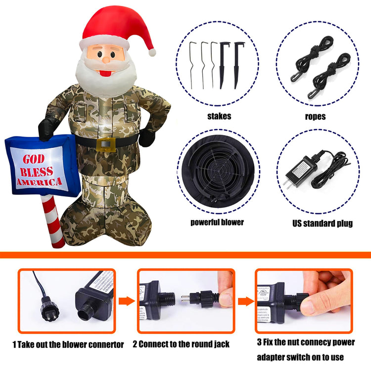 6FT Christmas Inflatable Santa Claus Wearing Camouflage LED Lighted Blow Up Xmas Yard Outdoor Decorations for Garden Home Lawn Party