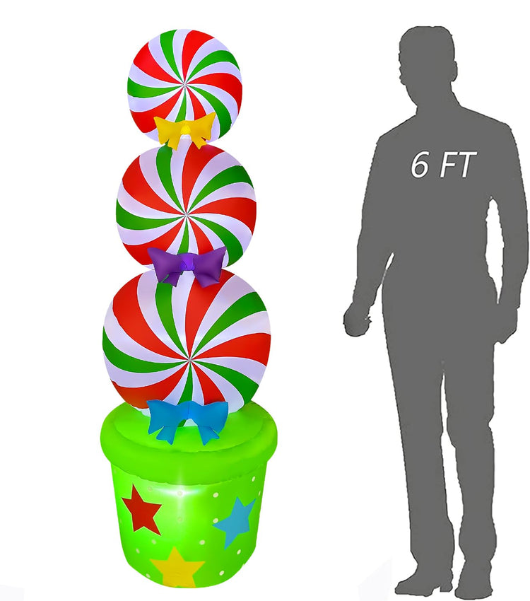 6FT Christmas Inflatables Candy Yard Sign LED Lighted Blow Up Xmas Yard Stakes Outdoor Decorations for Garden Home Lawn Pathway Candyland Themed Party