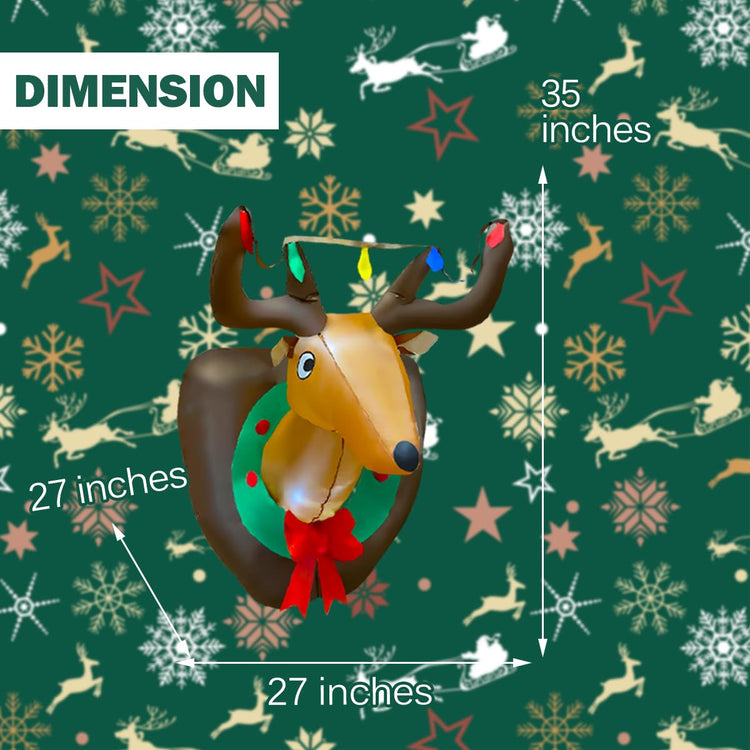 3ft Inflatable Christmas Rudolph Wreath, Lighted Blow Up Reindeer with Built in LED Lights, Indoor Outdoor Xmas Holiday Decor, Light Up Front Door Window Lawn Yard Garden Decorations