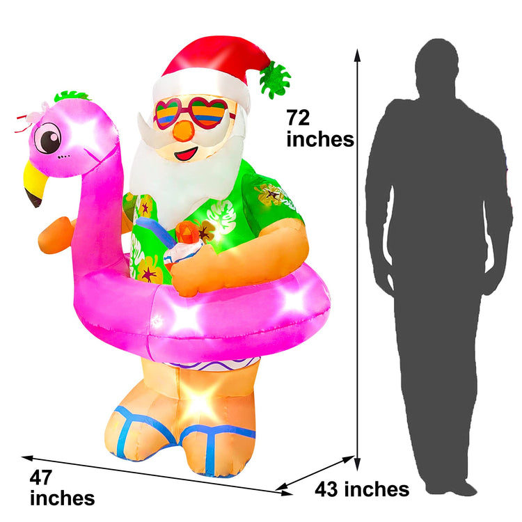 6ft Chistmas Inflatables Hawaiian Laua Santa with Flamingo Pool Float Decoration, LED Blow Up Lighted Decor Indoor Outdoor Holiday Art Decor Decorations Clearance