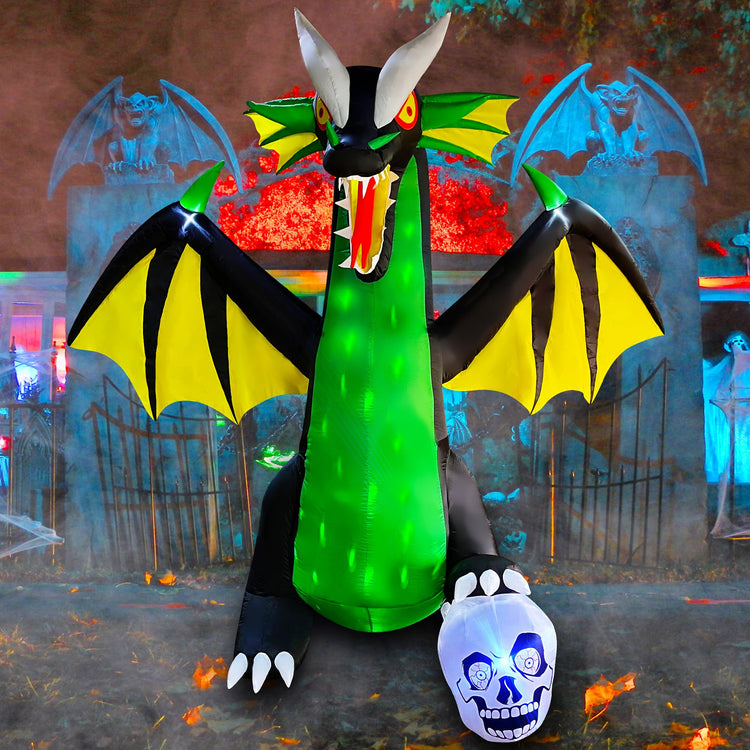 8 FT Halloween Inflatable Dragon Flash LED Lighted Blow Up Decoration