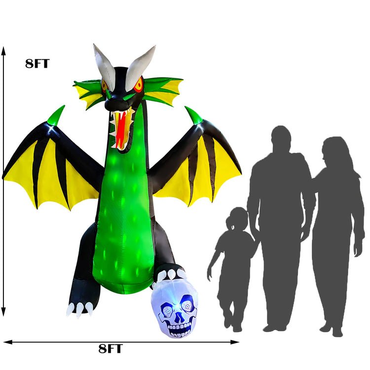 8 FT Halloween Inflatable Dragon Flash LED Lighted Blow Up Decoration
