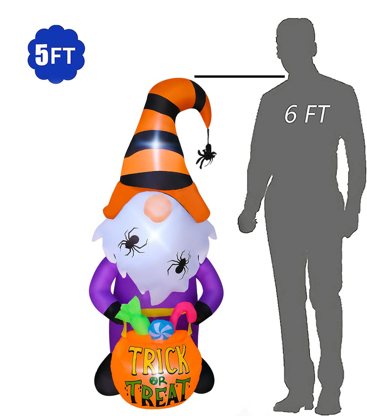 5 FT Halloween Inflatable Gnome with Candy Cane Decorations