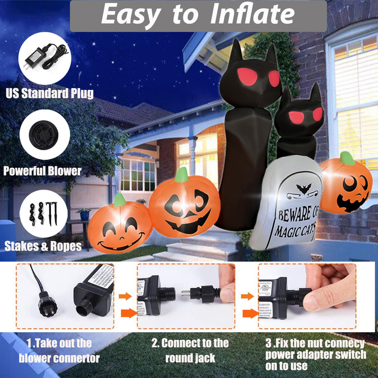 8 Ft Long Halloween Inflatables Cats Blow up Holiday Lighted Decoration
