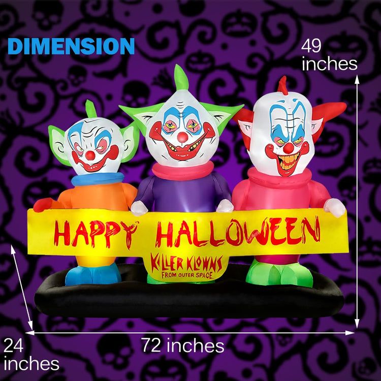 6ft Long Halloween Inflatable Three Killer Clowns Decoration