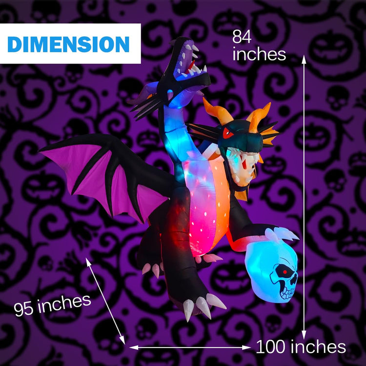 7FT Inflatable Halloween Giant Fire & Ice Twin-Headed Dragon Decoration