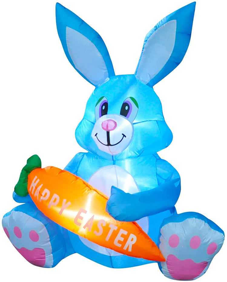 4 FT LED Light Up Inflatable Easter Cute Bunny Rabbit with Carrot Decoration