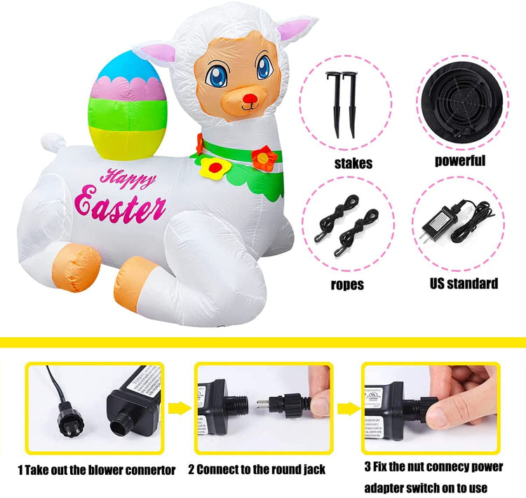 6 FT Inflatable Easter Lamb with Egg Blow Up Decoration LED Lighted for Lawn Yard Indoor Holidaye Outdoor Indoor Holiday Decor