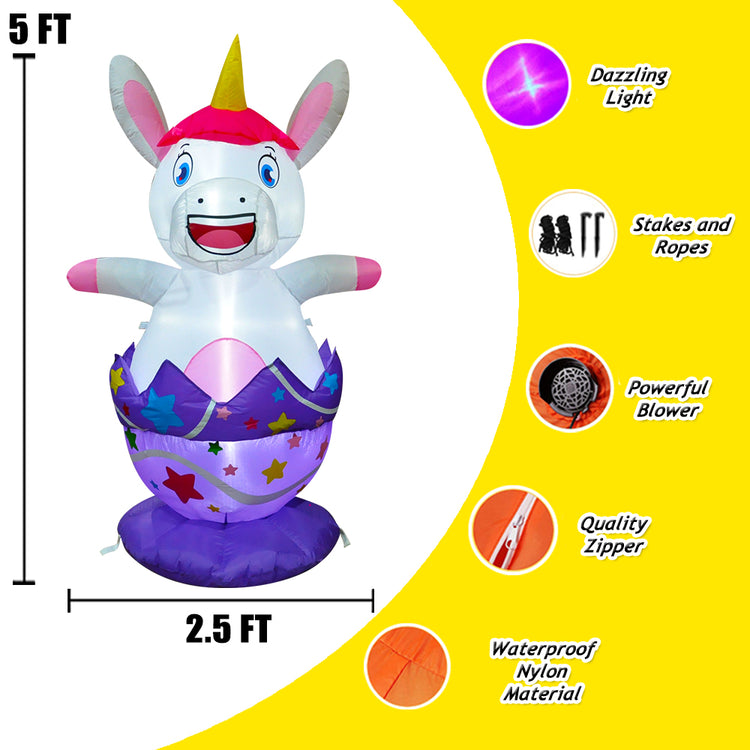 5ft Seasonblow Inflatable Easter Unicorn Break Eggshell Decoration LED.