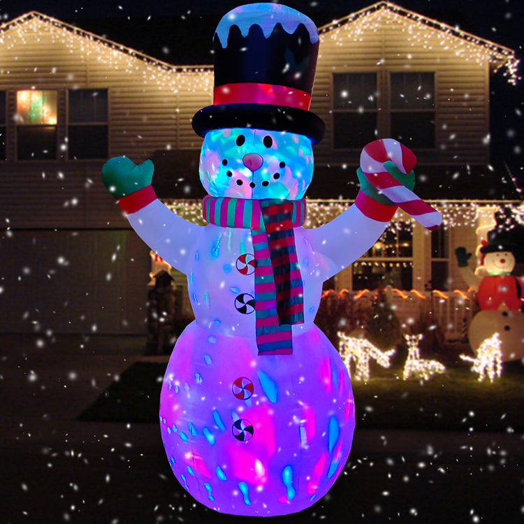 10 Ft Seasonblow Inflatable Christmas Snowman Holding Candy Stick In Hand