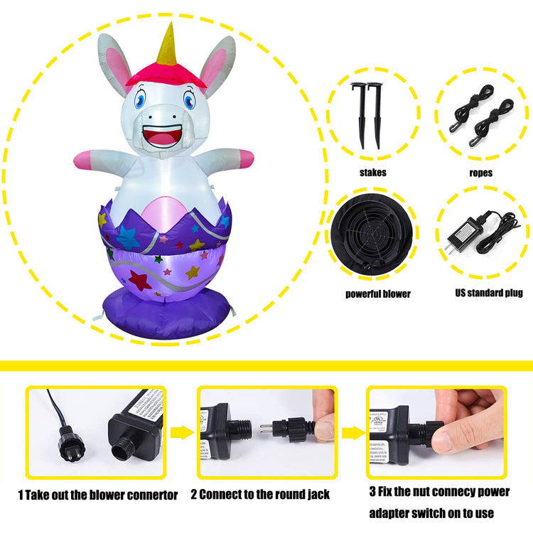 5ft Seasonblow Inflatable Easter Unicorn Break Eggshell Decoration LED.