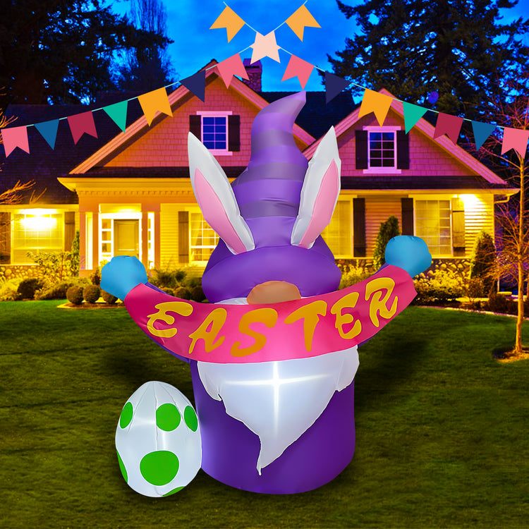 4 Ft Inflatable Easter Gnome with Egg Decoration Build-in LED Blow Up Happy Easter for Home Yard Lawn Garden Indoor Outdoor