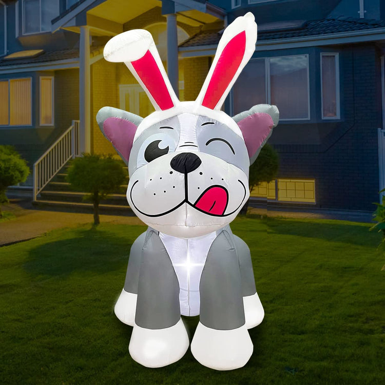5 Foot LED Light Inflatable Happy Easter Bulldog Outdoor Indoor Holiday Decorations