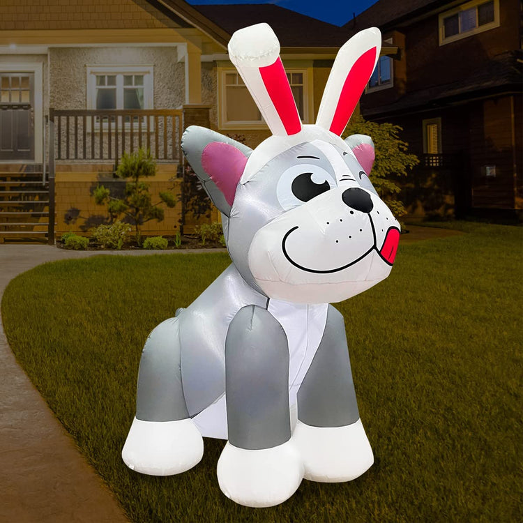 5 Foot LED Light Inflatable Happy Easter Bulldog Outdoor Indoor Holiday Decorations