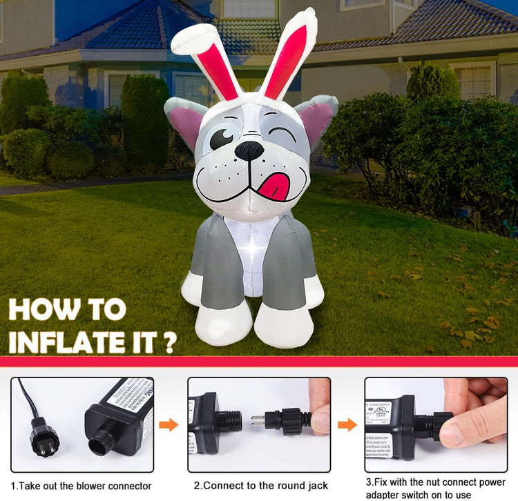 5 Foot LED Light Inflatable Happy Easter Bulldog Outdoor Indoor Holiday Decorations