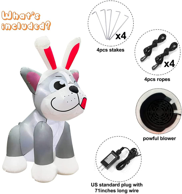 5 Foot LED Light Inflatable Happy Easter Bulldog Outdoor Indoor Holiday Decorations