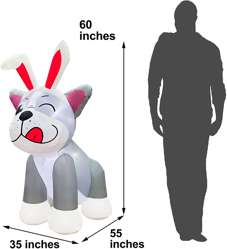5 Foot LED Light Inflatable Happy Easter Bulldog Outdoor Indoor Holiday Decorations