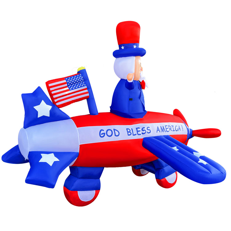 8FT Independence Day Inflatable Uncle Sam Flying Airplane & Airplane Propellers Spin Decoration Patriotic 4th of July for Home Yard Lawn Garden Indoor Outdoor Decoration