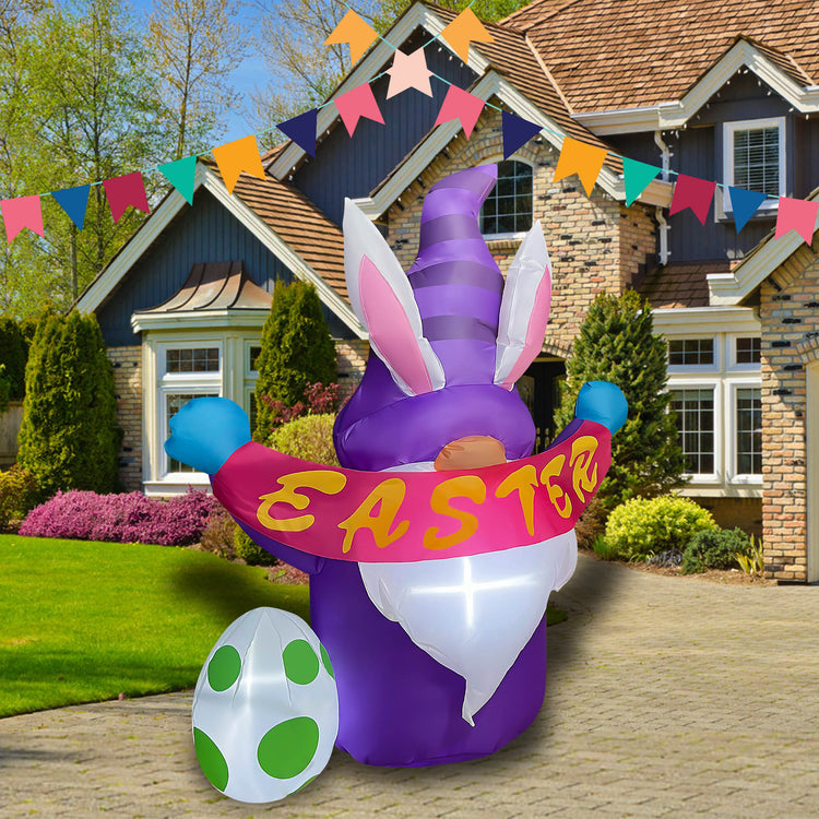 4 Ft Inflatable Easter Gnome with Egg Decoration Build-in LED Blow Up Happy Easter for Home Yard Lawn Garden Indoor Outdoor
