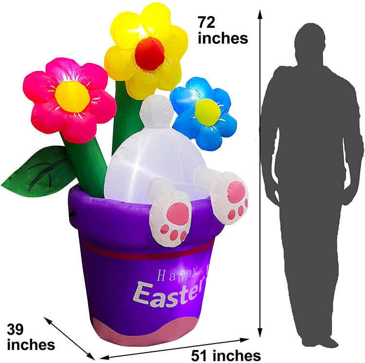 6ft Inflatable Easter Rabbit into Flower Basket Decoration LED Blow Up Lighted Decor