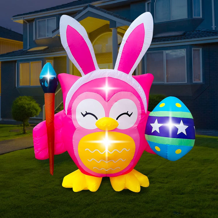 5ft Inflatable Easter Cute Owl Painting Egg Decoration LED Blow Up Lighted Decor