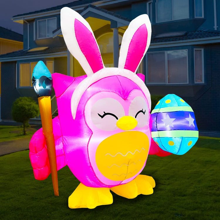 5ft Inflatable Easter Cute Owl Painting Egg Decoration LED Blow Up Lighted Decor