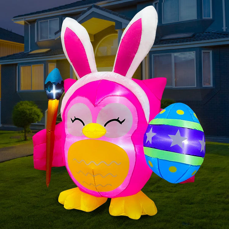 5ft Inflatable Easter Cute Owl Painting Egg Decoration LED Blow Up Lighted Decor