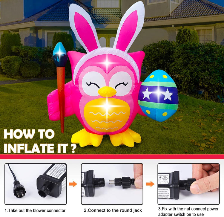 5ft Inflatable Easter Cute Owl Painting Egg Decoration LED Blow Up Lighted Decor