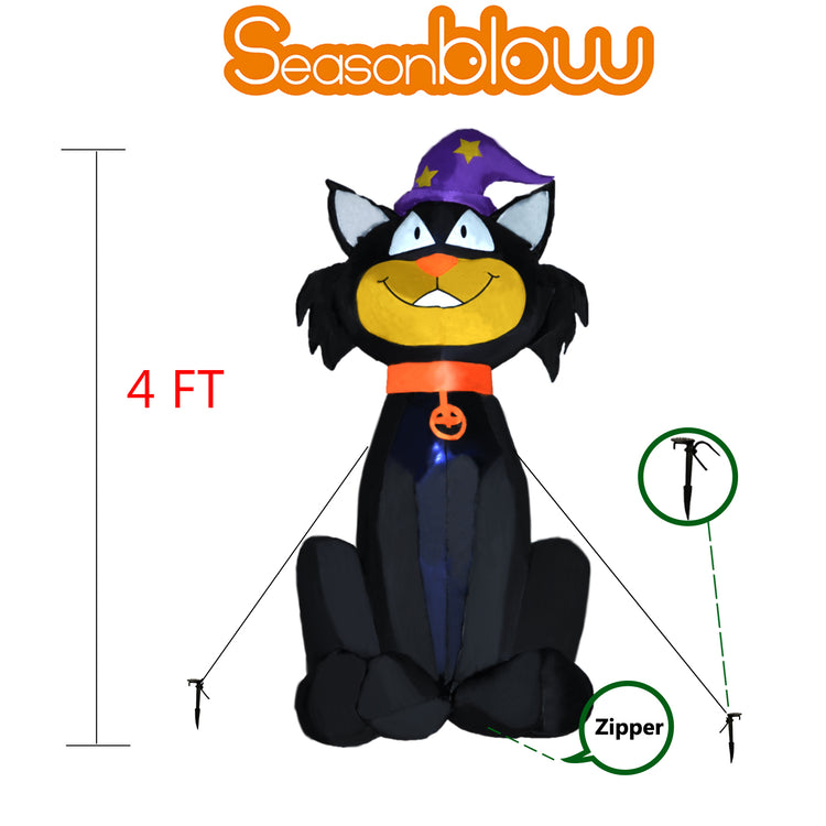 4Ft Seasonblow Halloween Inflatable Wizard Black Cat