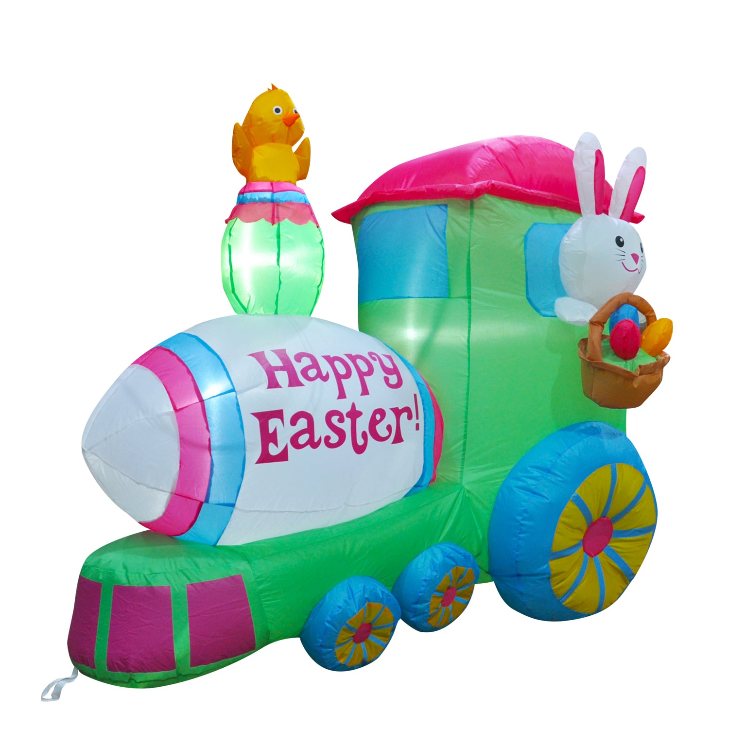 5FT SEASONBLOW Inflatable Easter Train with Bunny Basket Colorful Eggs Decorations.