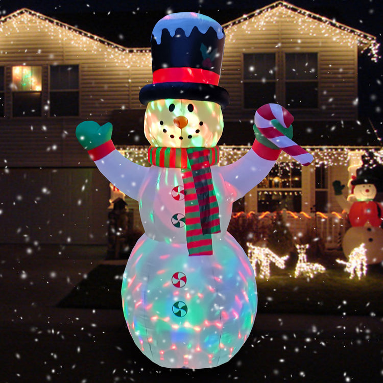 10 Ft Seasonblow Inflatable Christmas Snowman Holding Candy Stick In Hand