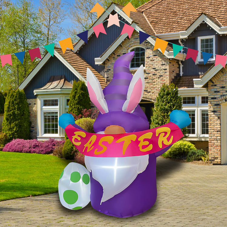 4 Ft Inflatable Easter Gnome with Egg Decoration Build-in LED Blow Up Happy Easter for Home Yard Lawn Garden Indoor Outdoor