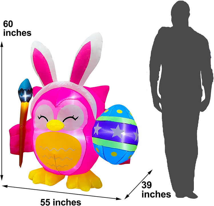 5ft Inflatable Easter Cute Owl Painting Egg Decoration LED Blow Up Lighted Decor