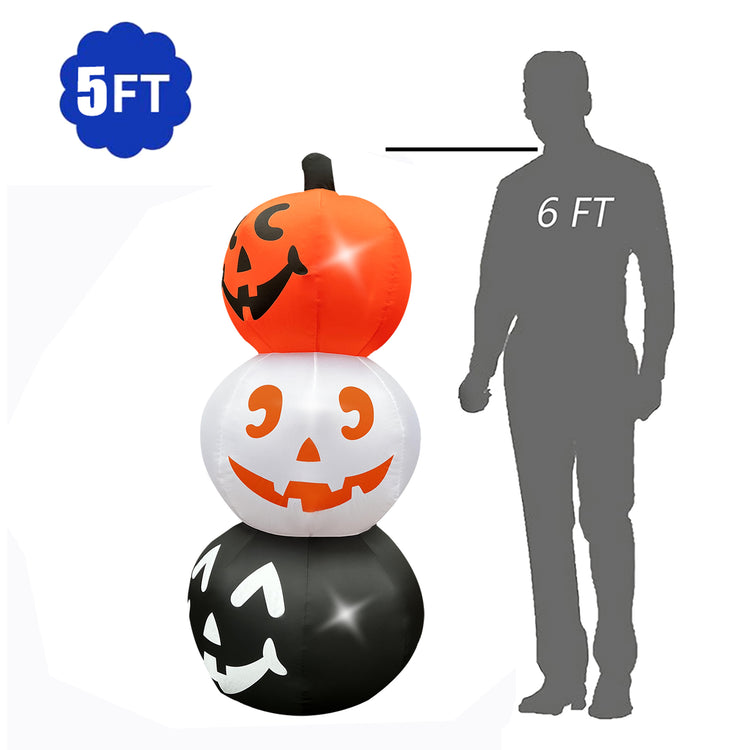 5FT Halloween Inflatables Stacked Pumpkins Decoration, Halloween Blow Up Yard Decor Halloween Inflatable Clearance Build-in LED Lights for Holiday Lawn Party Garden