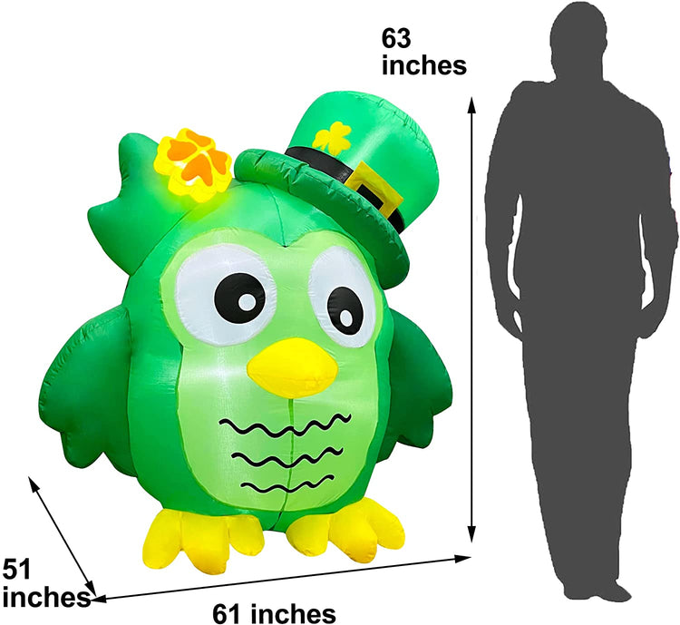5.3ft Inflatable St. Patrick's Day Cute Owl Decoration, LED Blow Up Lighted Decor