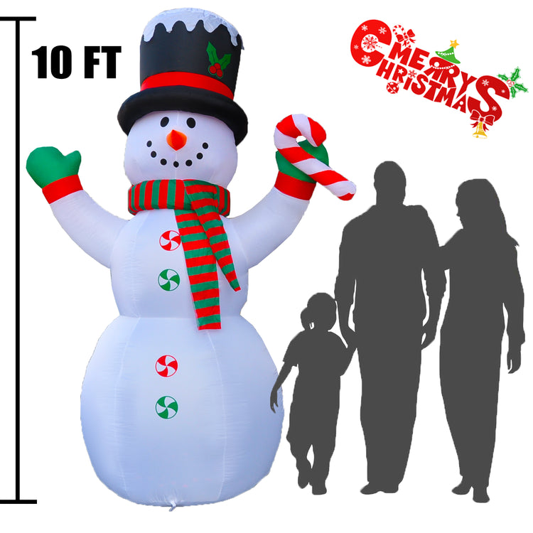 10 Ft Seasonblow Inflatable Christmas Snowman Holding Candy Stick In Hand